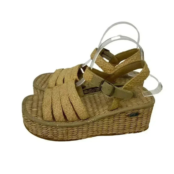 Skechers Size 9 Espadrille Wedge Sandals Ankle Strap Open Toe Platform Straw - Picture 4 of 7